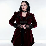 Crimson Moon' Embroidered Gothic coat with High Collar