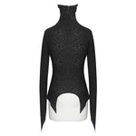 Punk Black Turtleneck Dark Pattern Winter Long Sleeves Sexy Women T Shirts