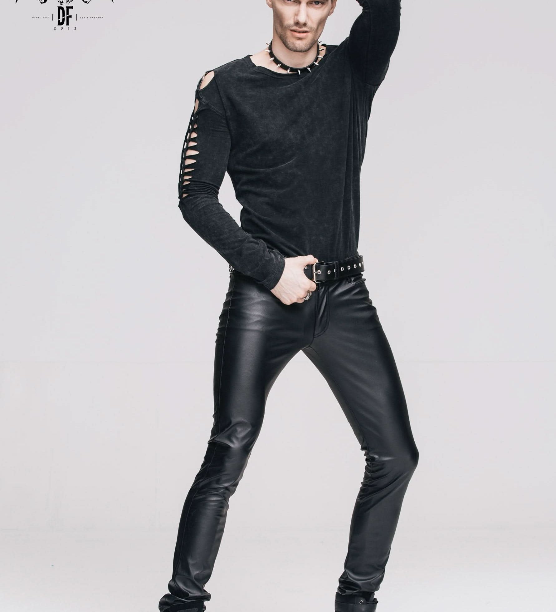 Best Seller Daily Wear Men Synthetic Leather Basic Model Punk Tight Trousers