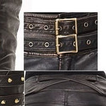 Sping False Boots High Waist Black And Silver Women Hand Rubbed Leather Trousers µ丱±¾