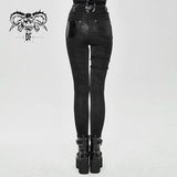 Punk Asymmetric Knitted Stretch Women Pants With Leather Loops