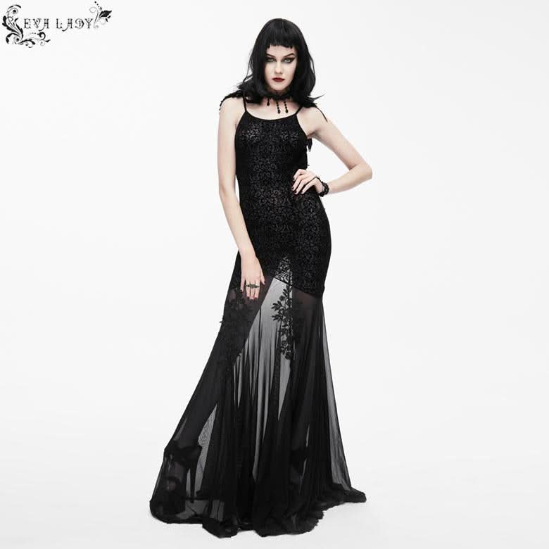 Party Darkness Floral Pattern Floor Length Sexy Women Lace Fishtail Dress