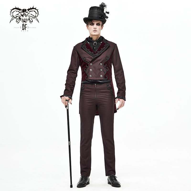 Ct17402 Wine Gothic Men Dress Coat