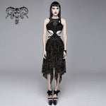 Semilucent Black Queen Cross Flocking Printed Sleeveless Sexy Women Mesh Dress