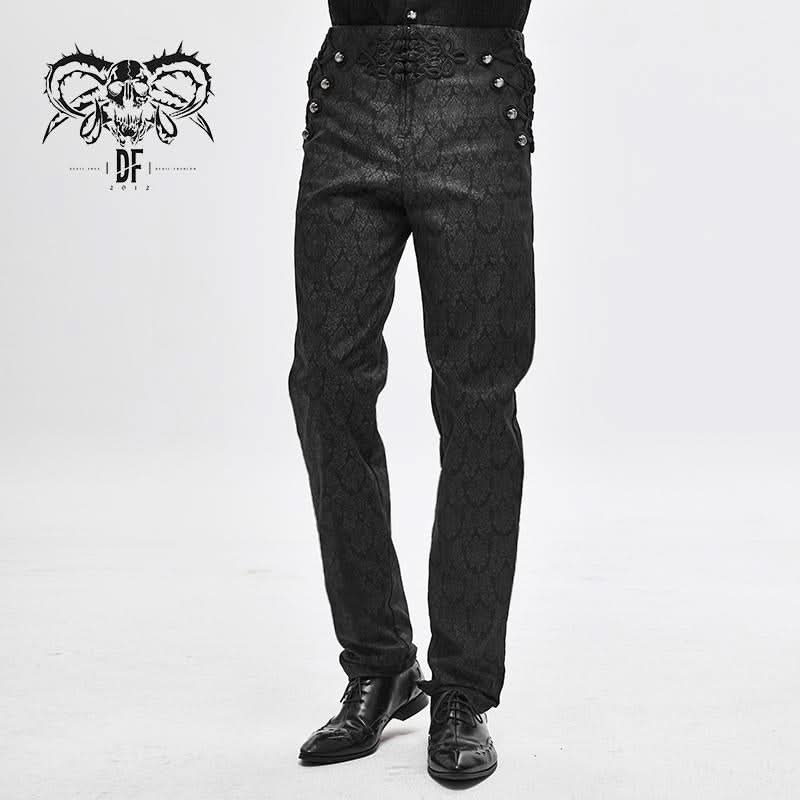 Party Dress Up Fancy Costume Gothic Patterned Men Black Trousers