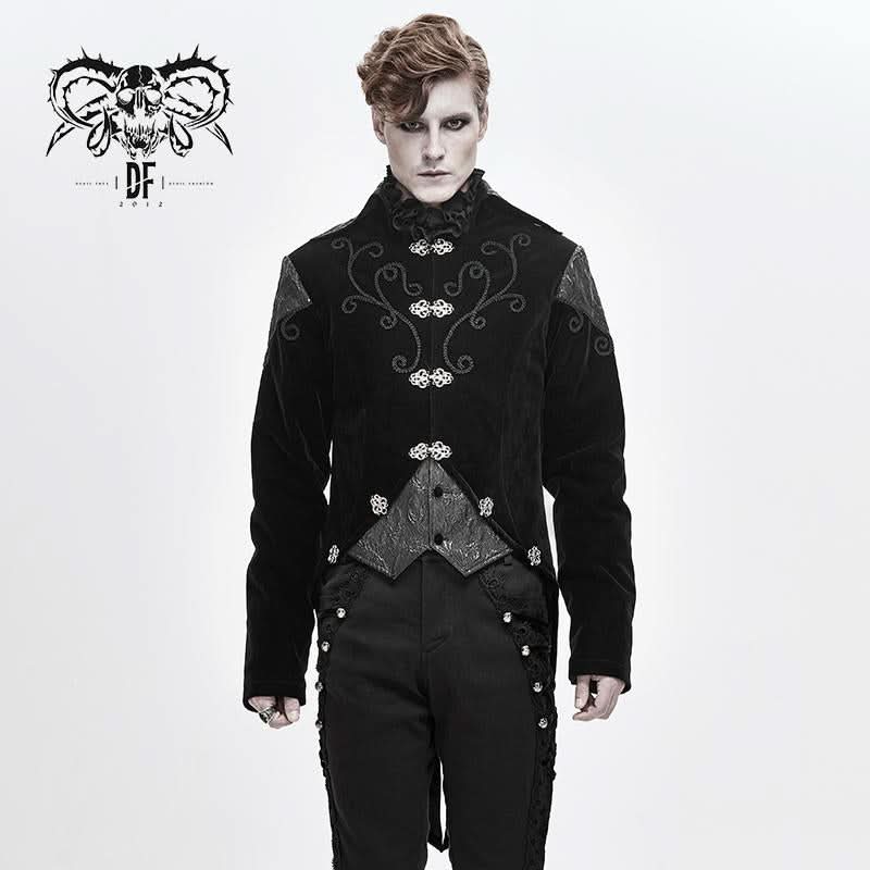 Men Black Fake Two Pieces Embroidered Jackets