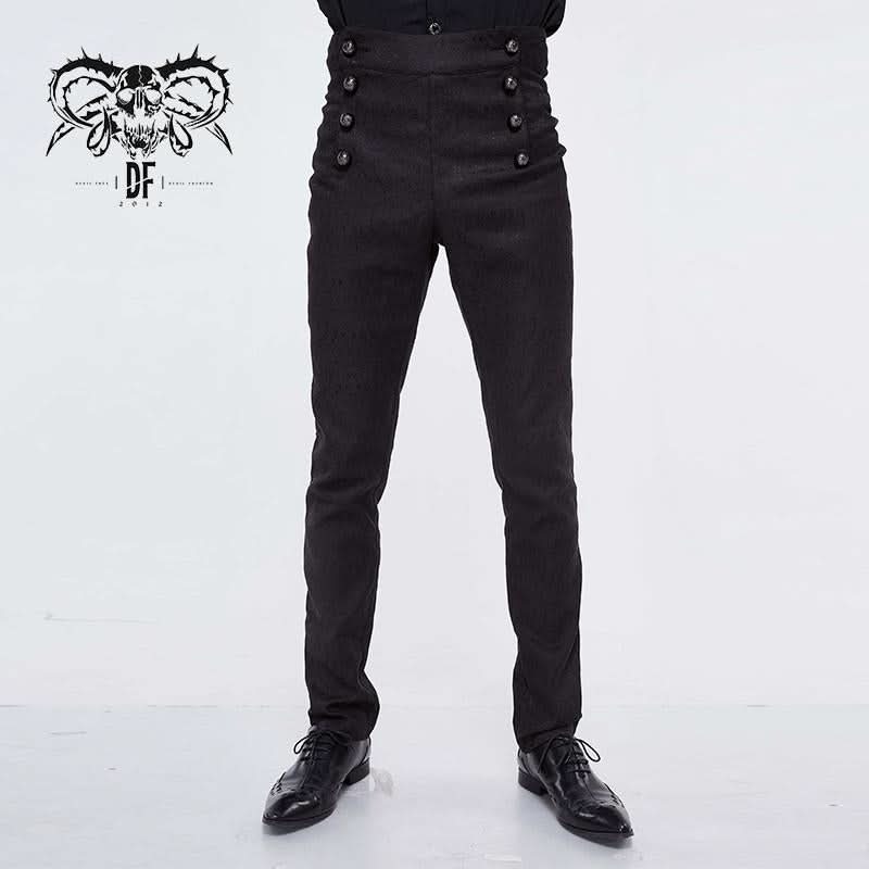 Gothic Wedding Men High Waist Slim Fit Jacquard Western Style Trousers