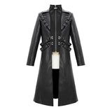 Military Uniform Symmetrical Men Long Leather Coat