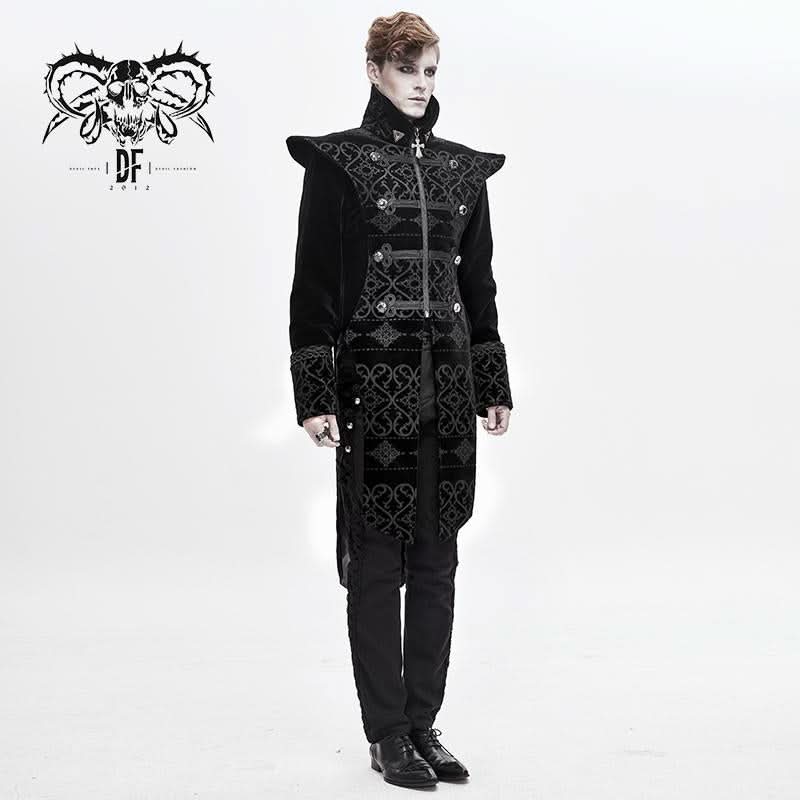 Gothic Palace Chinese Frog Floral Men Velvet Coat With Slit