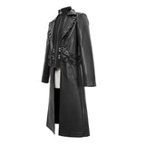 Military Uniform Symmetrical Men Long Leather Coat